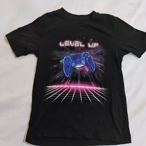 Wonder Nation Black Tee with Blue Controller and Pink Accents
